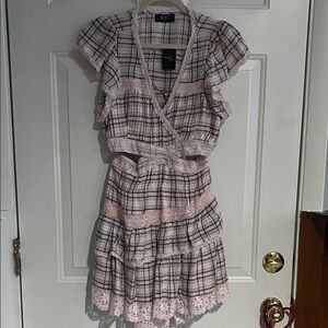 Reset Plaid Mini Dress in Pink and White